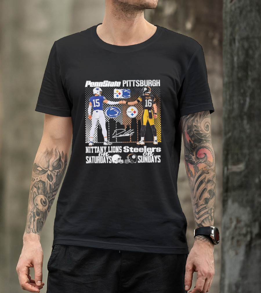 Penn State Nittany Lions Saturdays Pittsburgh Steelers Sundays Skyline Football Rivalry T-Shirt