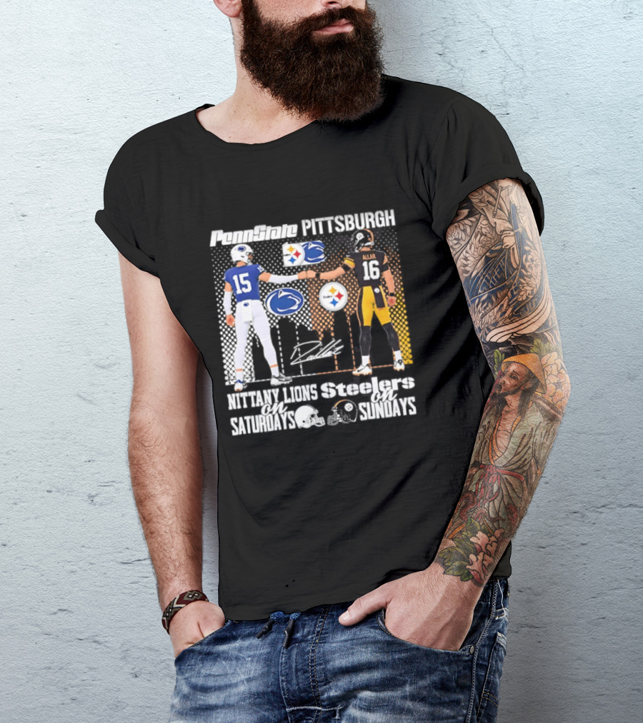 Penn State Nittany Lions Saturdays Pittsburgh Steelers Sundays Skyline Football Rivalry T-Shirt