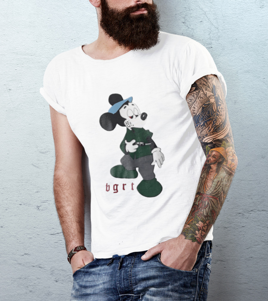 BGRT Cartoon Mouse Green Jacket Syringe Cigarette T-Shirt