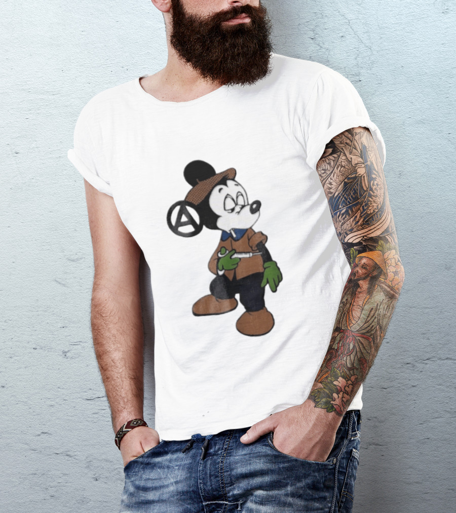 Bootleg Halftone Cartoon Mouse Anarchy Syringe T-Shirt