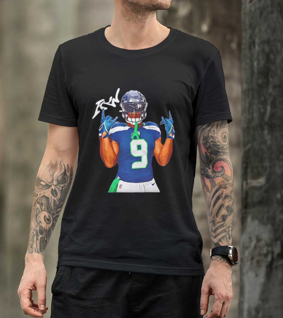 Kenneth Walker Seattle Seahawks Number 9 Hand Gesture Signature T-Shirt