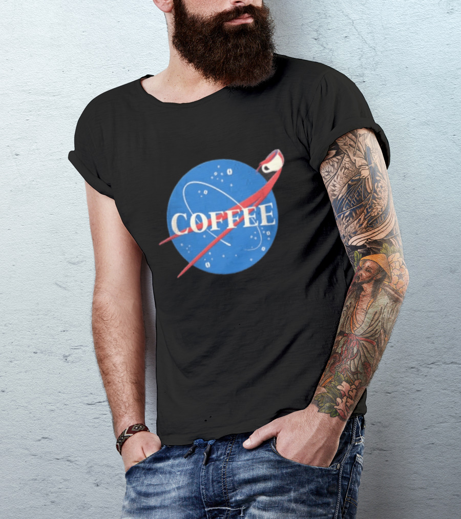 Nasa Coffee Meatball Spilling Cup Orbit Beans Distressed T-Shirt