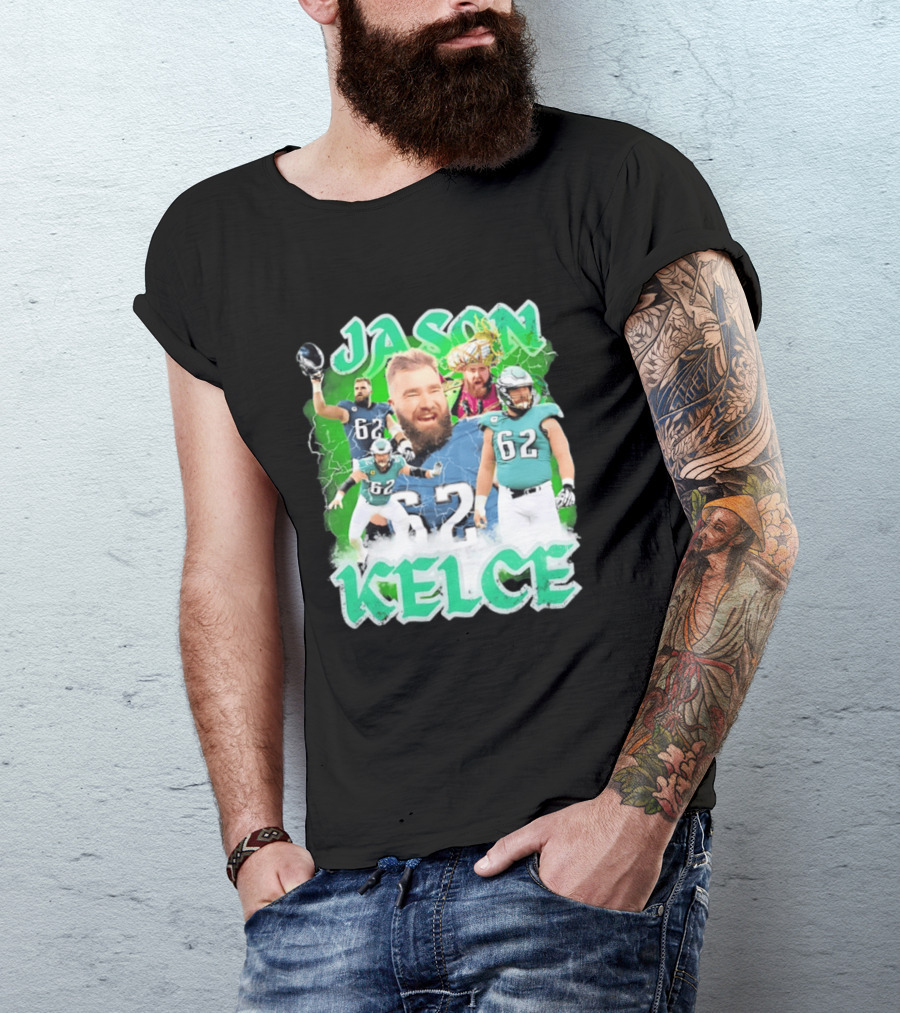 Jason Kelce 62 Philadelphia Eagles Vintage Style Football Fan T-Shirt