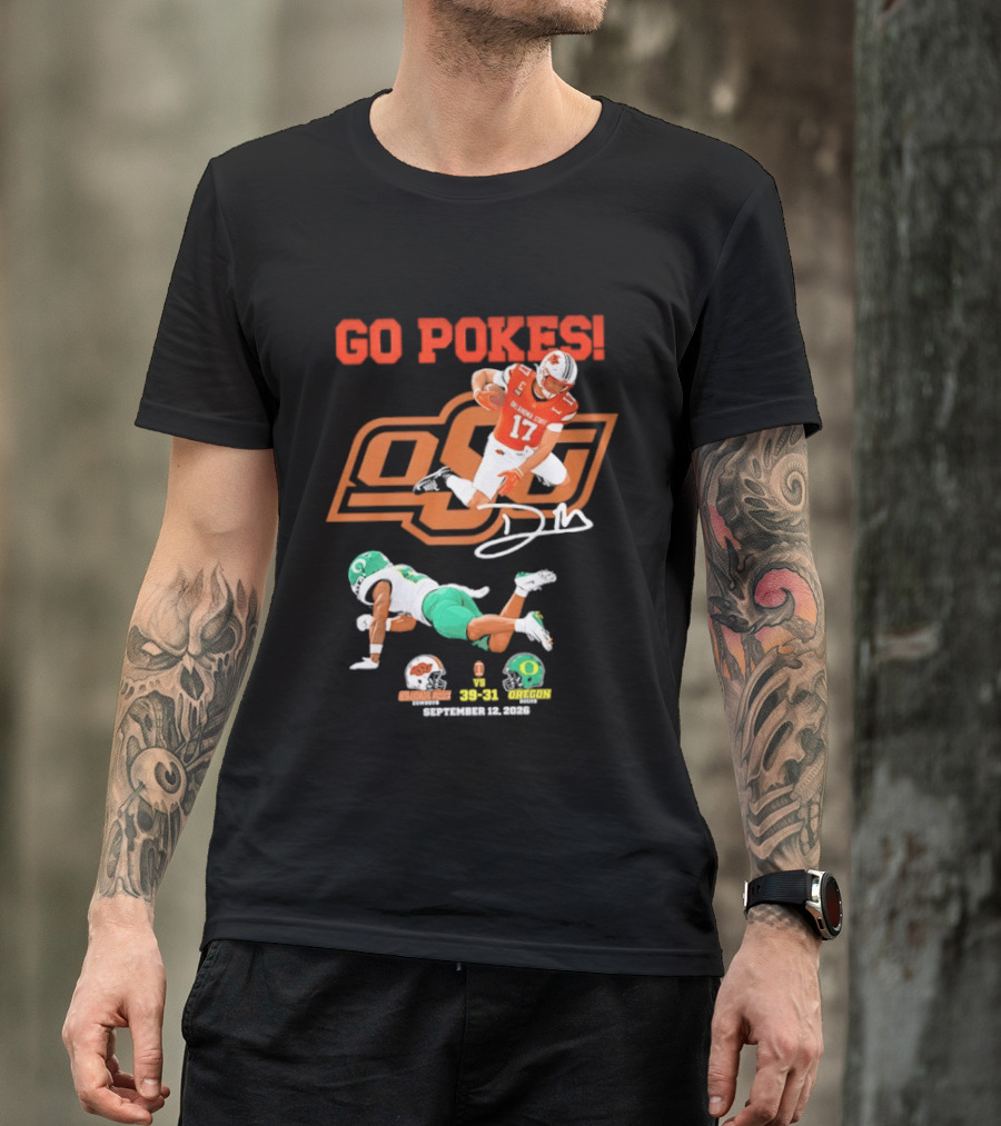Oklahoma State Cowboys OSU Football Victory Over Oregon Ducks Go Pokes 2022 Game Score 39 31 T-Shirt