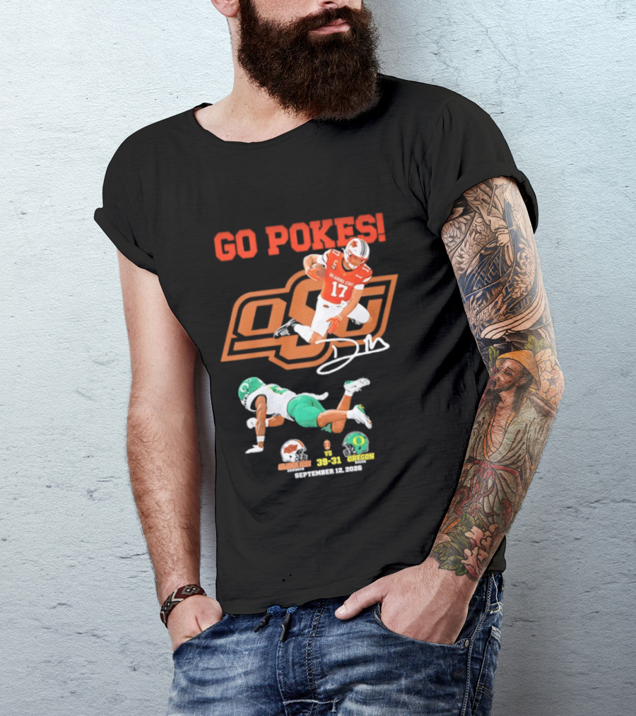 Oklahoma State Cowboys OSU Football Victory Over Oregon Ducks Go Pokes 2022 Game Score 39 31 T-Shirt