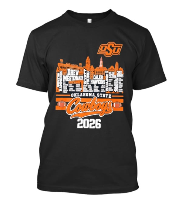 Oklahoma State Cowboys 2026 Player Names Skyline OSU Football T-Shirt