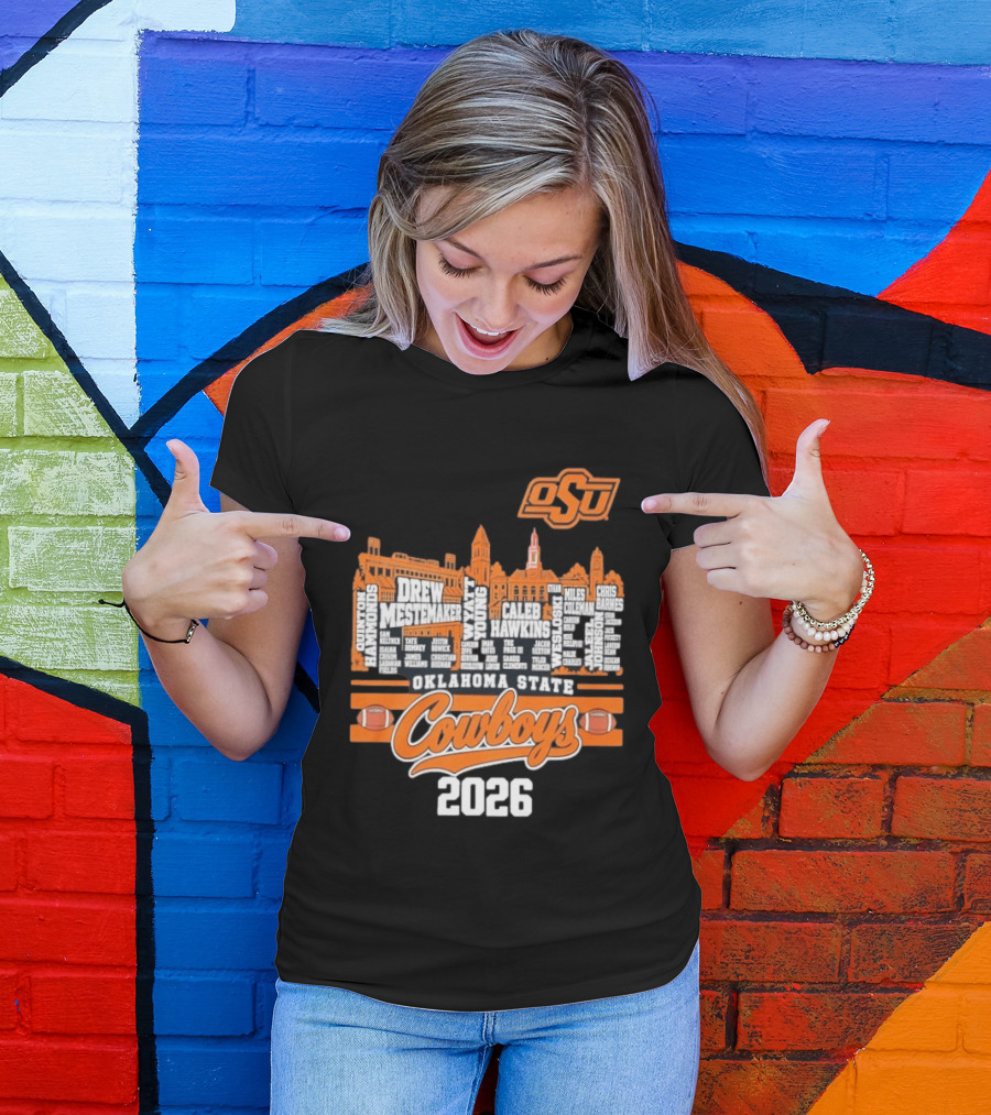 Oklahoma State Cowboys 2026 Player Names Skyline OSU Football T-Shirt