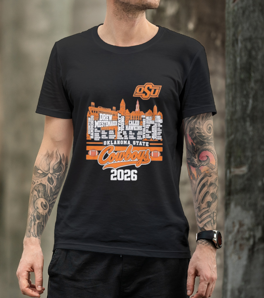 Oklahoma State Cowboys 2026 Player Names Skyline OSU Football T-Shirt