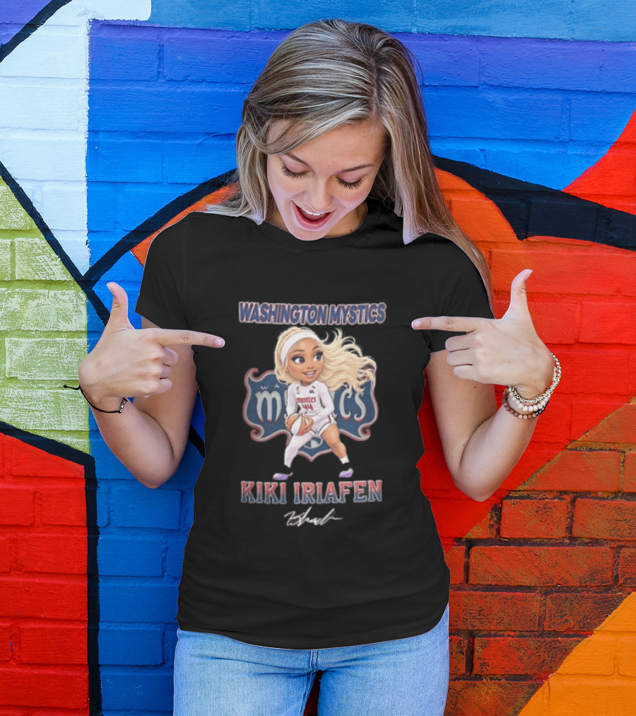Washington Mystics Kiki Iriafen Cartoon Caricature Player Holding Basketball T-Shirt