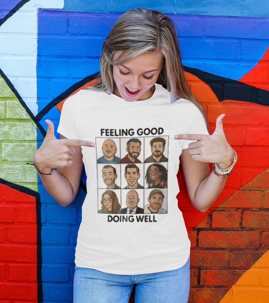 Feeling Good Doing Well Nine Cartoon Caricature Grid T-Shirt
