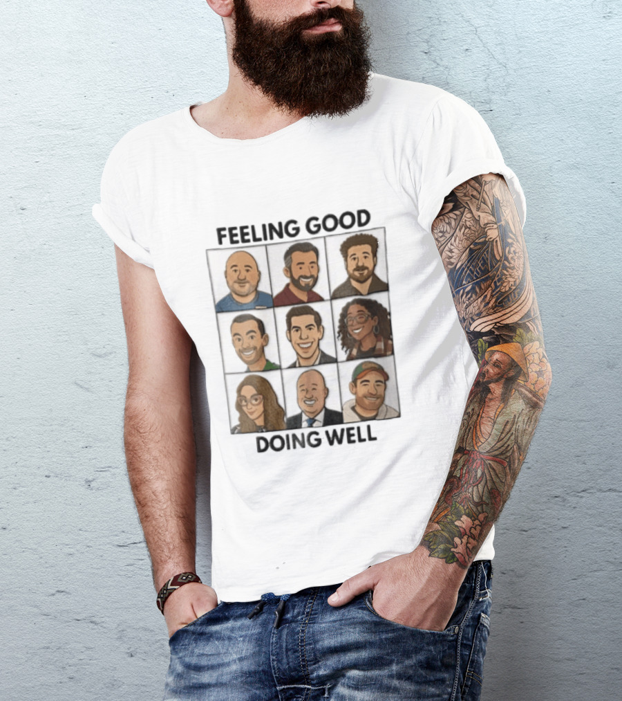 Feeling Good Doing Well Nine Cartoon Caricature Grid T-Shirt