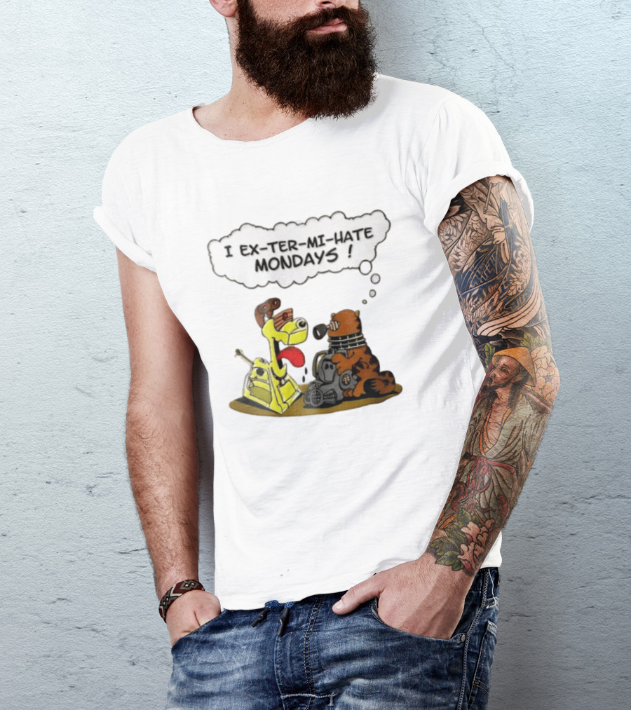 I Ex Ter Mi Hate Mondays Cat Odie Dalek Cyberman Cartoon T-Shirt