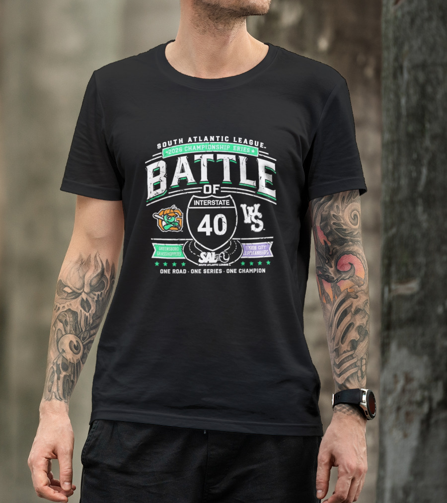 South Atlantic League 2026 Championship Battle Of Interstate 40 Greensboro Grasshoppers Vs Triad City Leaping Llamas One Road One Series One Champion T-Shirt