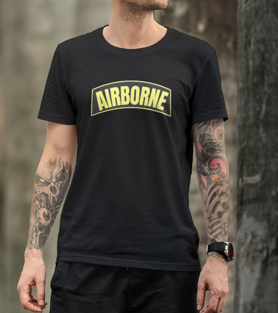 Airborne Yellow Arched Tab Patch Dark Military T-Shirt