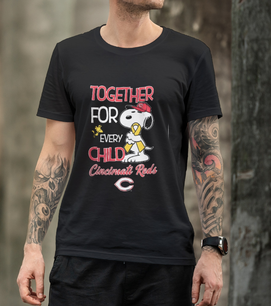 TOGETHER FOR EVERY CHILD Cincinnati Reds Snoopy Woodstock Yellow Ribbon T-Shirt