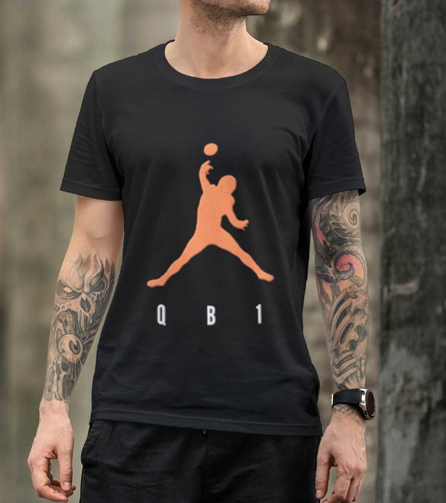 Qb1 Orange Jumpman Pose Football Quarterback Throwing Ball T-Shirt