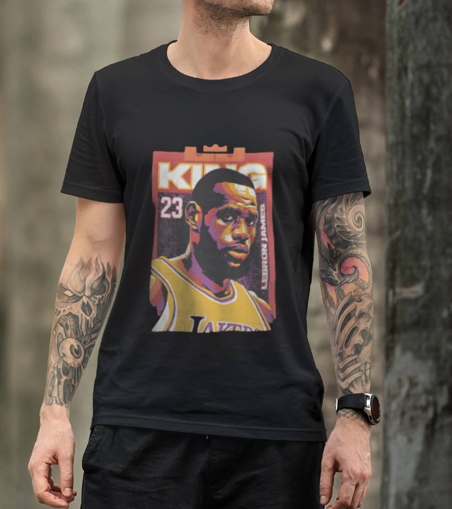 Los Angeles Lakers King 23 LeBron James NBA Pop Vector T-Shirt