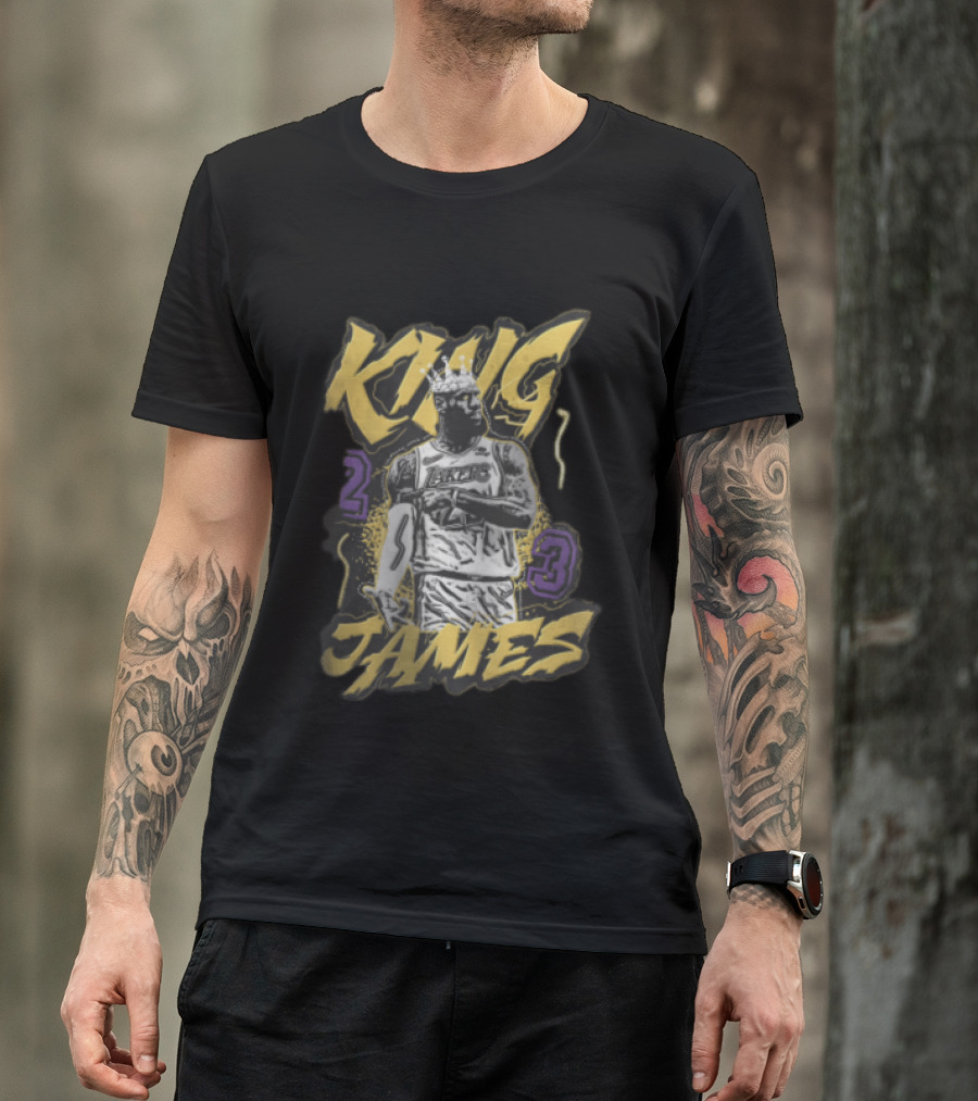 Los Angeles Lakers King James 23 Monochrome Gold Crown NBA T-Shirt