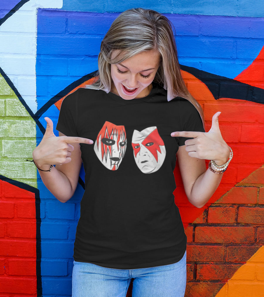 Red And White Face Paint Wrestler Cartoon Caricatures T-Shirt