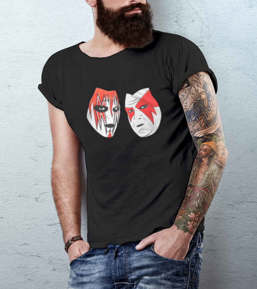 Red And White Face Paint Wrestler Cartoon Caricatures T-Shirt