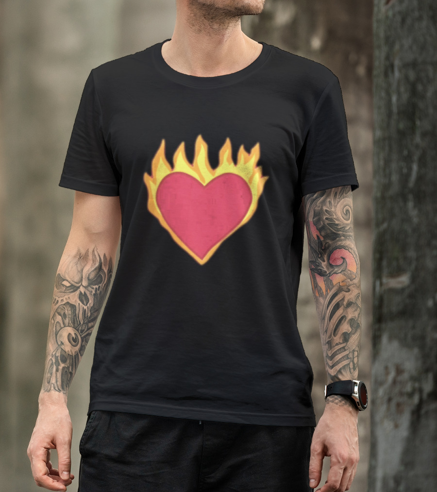 Fiery Heart Cartoon In Yellow Orange Flames T-Shirt