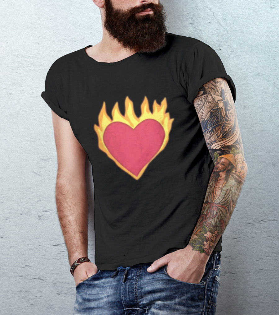Fiery Heart Cartoon In Yellow Orange Flames T-Shirt