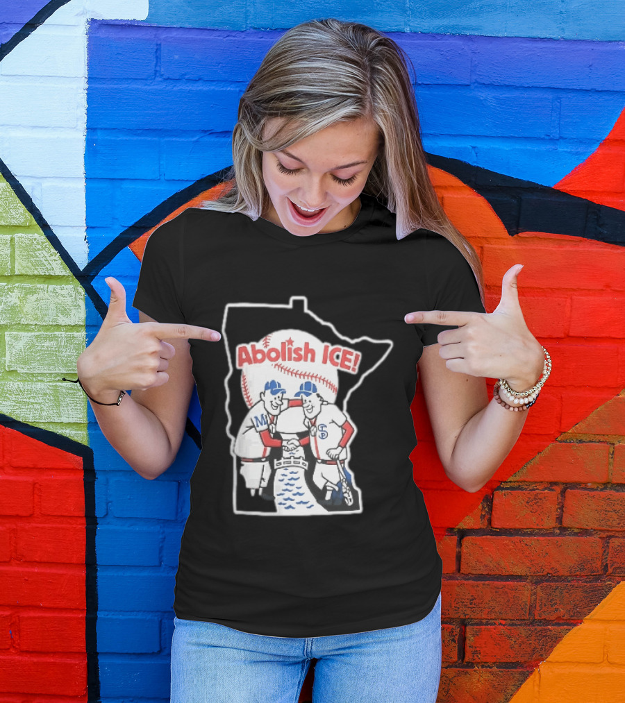 Minnesota Twins Abolish ICE Cartoon Players Shaking Hands River State T-Shirt