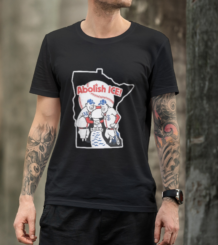 Minnesota Twins Abolish ICE Cartoon Players Shaking Hands River State T-Shirt