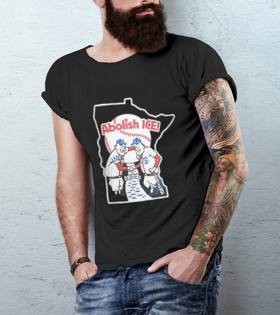 Minnesota Twins Abolish ICE Cartoon Players Shaking Hands River State T-Shirt