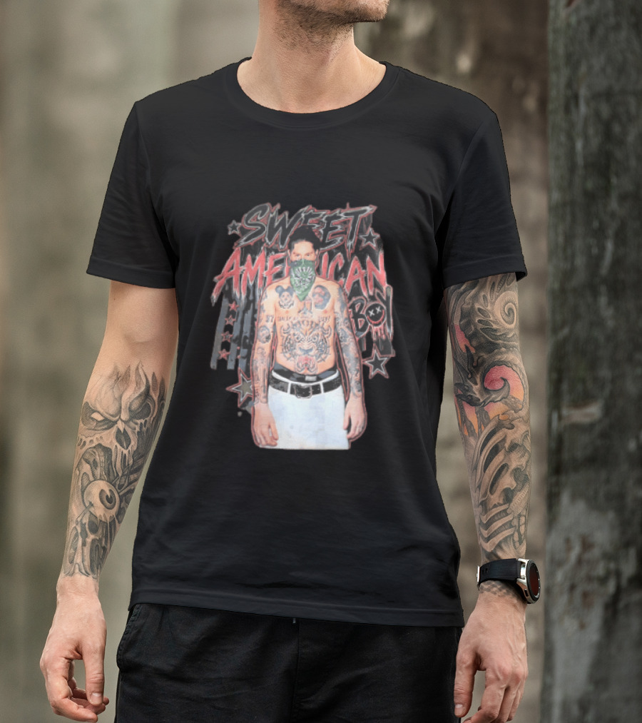 Sweet American Boy Less Tattooed Man Green Bandana Stars Bootleg T-Shirt