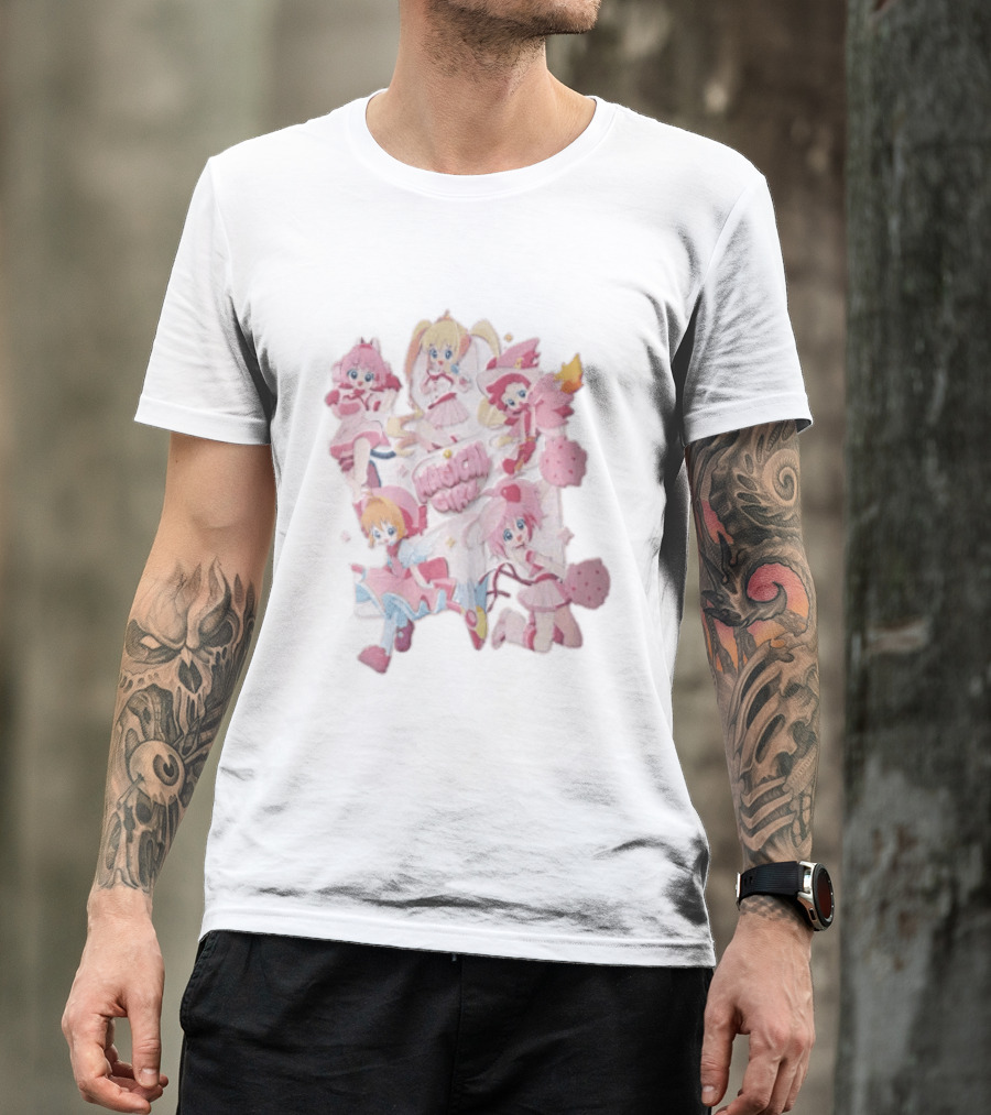 Magical Girl Anime Characters Pastel Posing Pink Cartoon T-Shirt