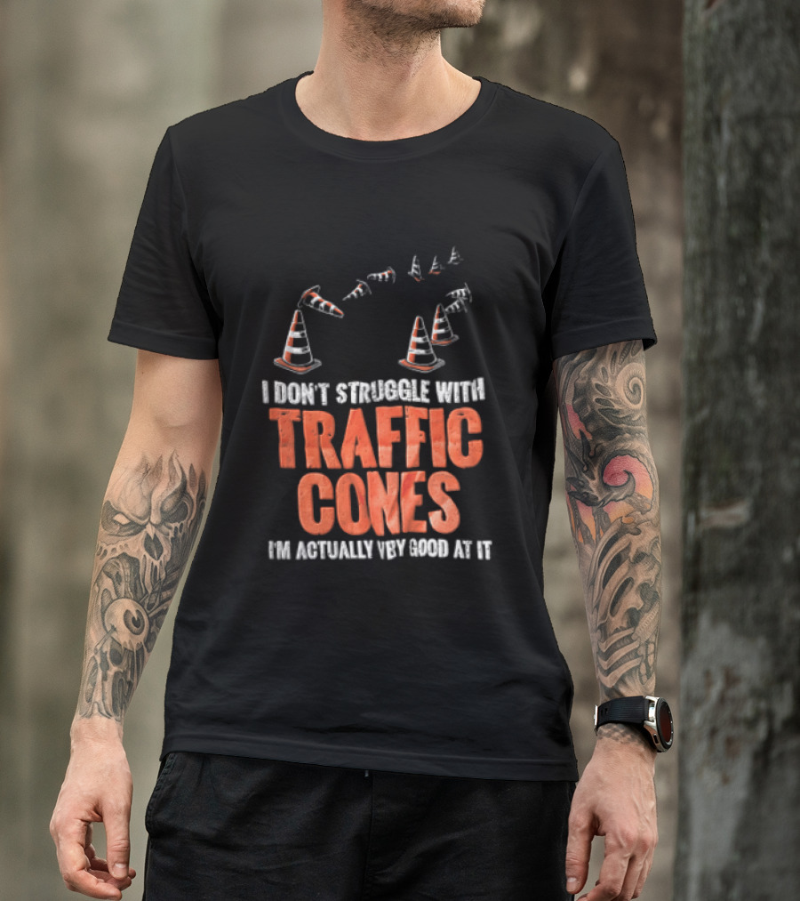 Flying Orange Pylons I Don't Struggle With Traffic Cones Distressed T-Shirt