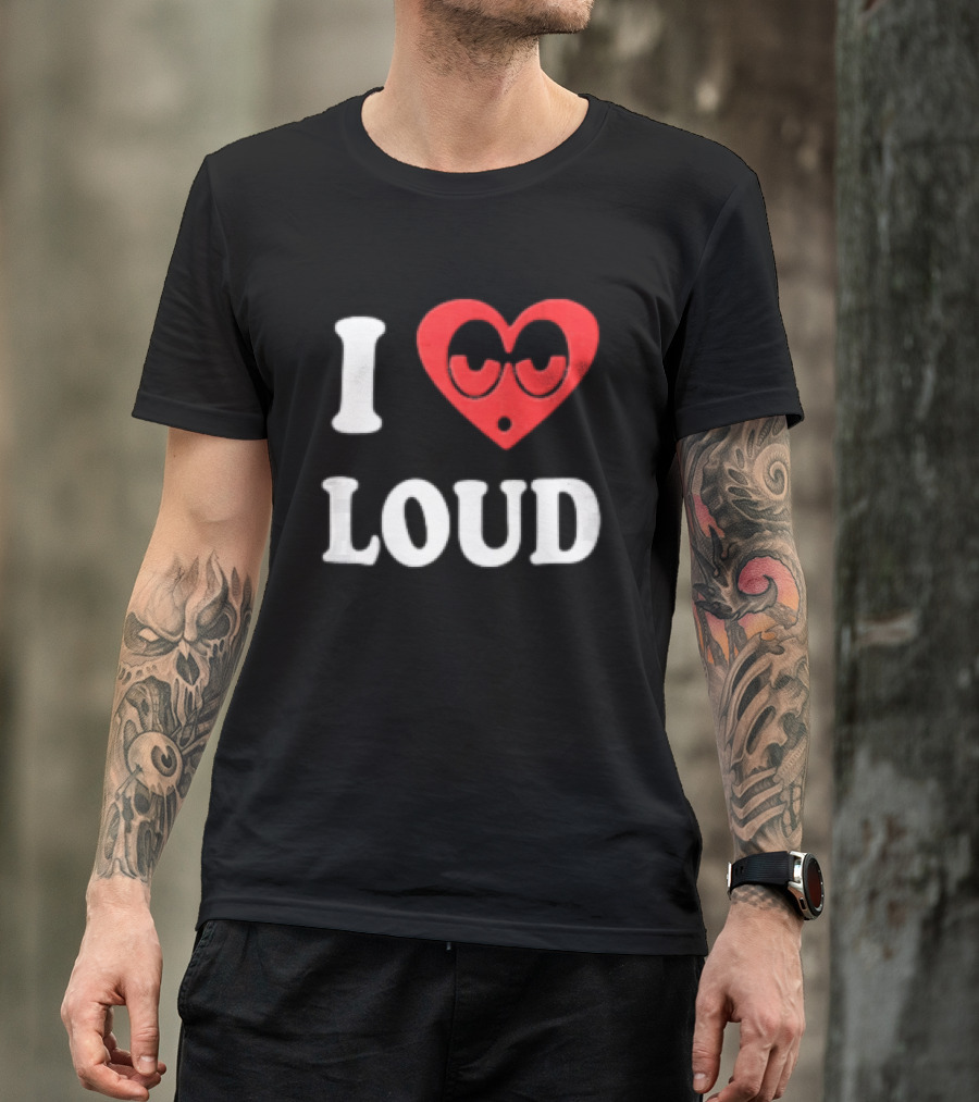I Love Loud Red Heart Droopy Eyes Cartoon T-Shirt