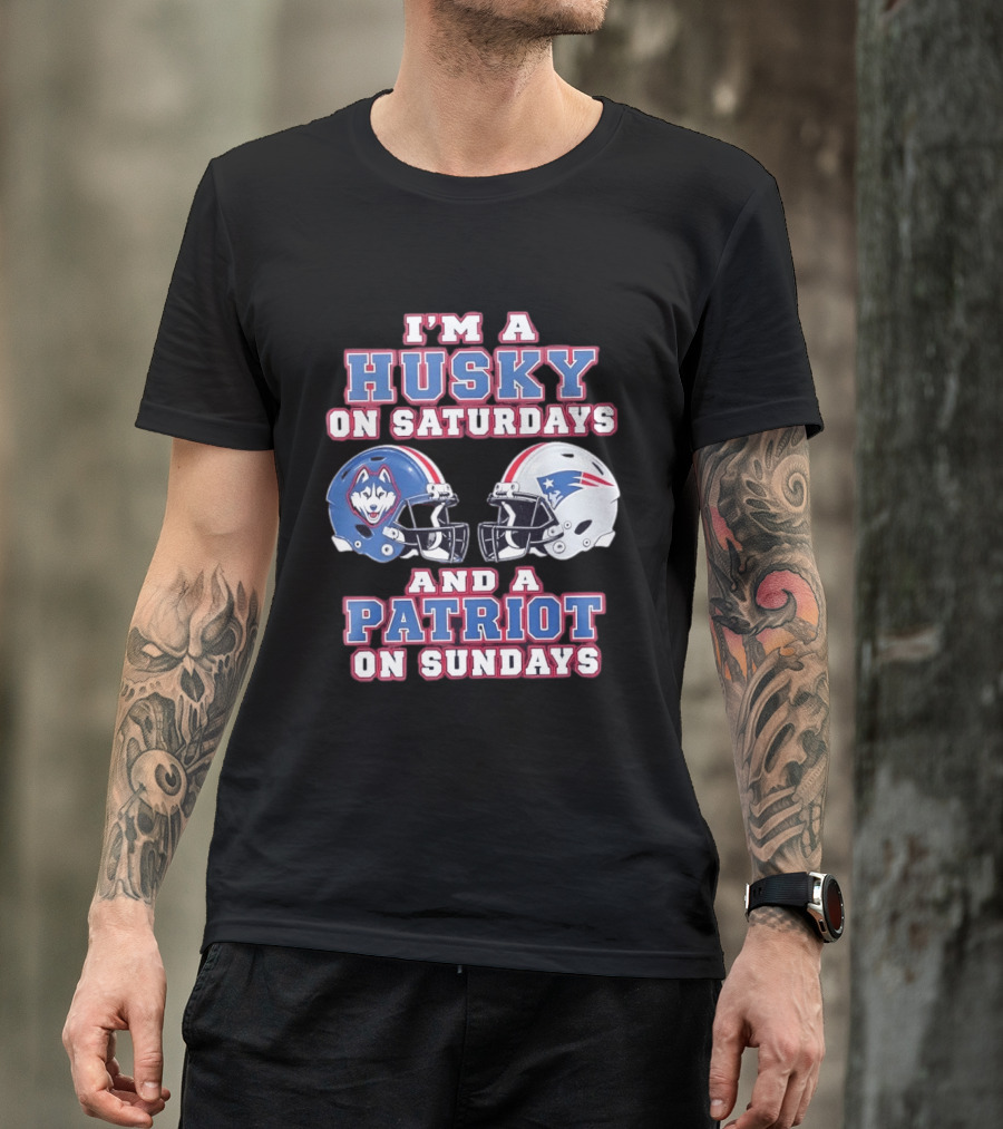 I'm A Husky On Saturdays And A Patriot On Sundays Football Helmets T-Shirt