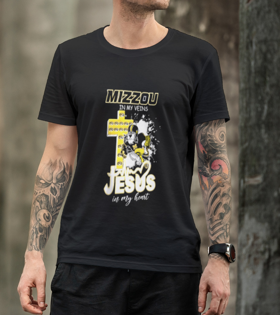 Mizzou In My Veins Jesus In My Heart University Of Missouri Tiger Cross T-Shirt