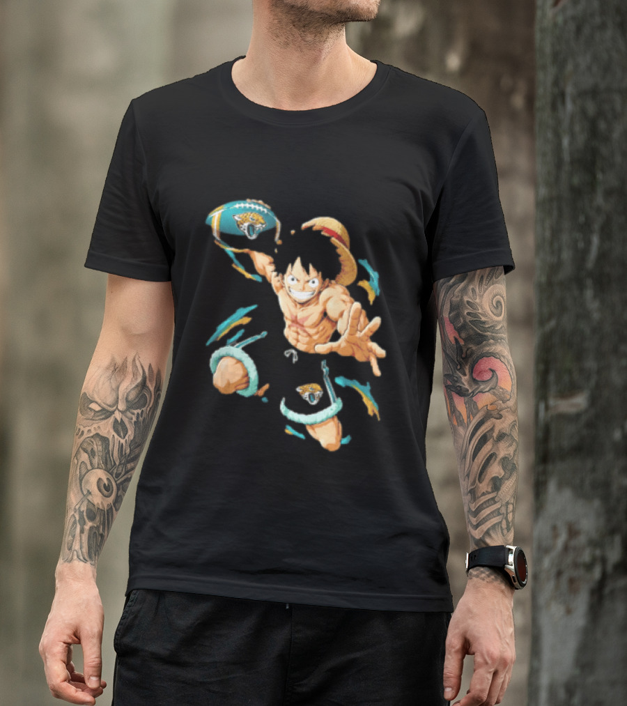 Jacksonville Jaguars Anime Character With Straw Hat Throwing Football T-Shirt