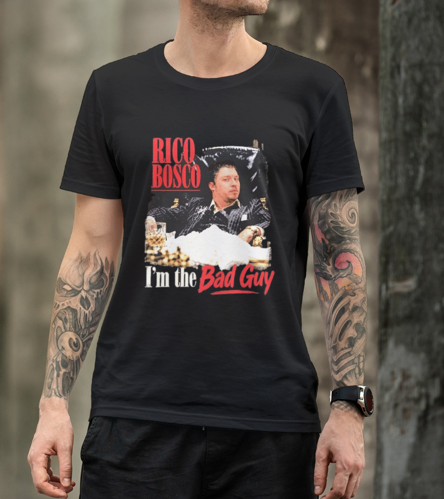 Rico Bosco I'm The Bad Guy Black Suit Reclining Chair Whiskey T-Shirt