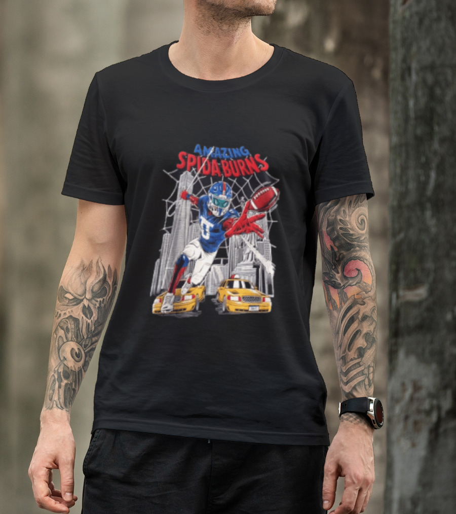 Amazing Spida Burns Football Player NYC Skyline Taxi Scene T-Shirt