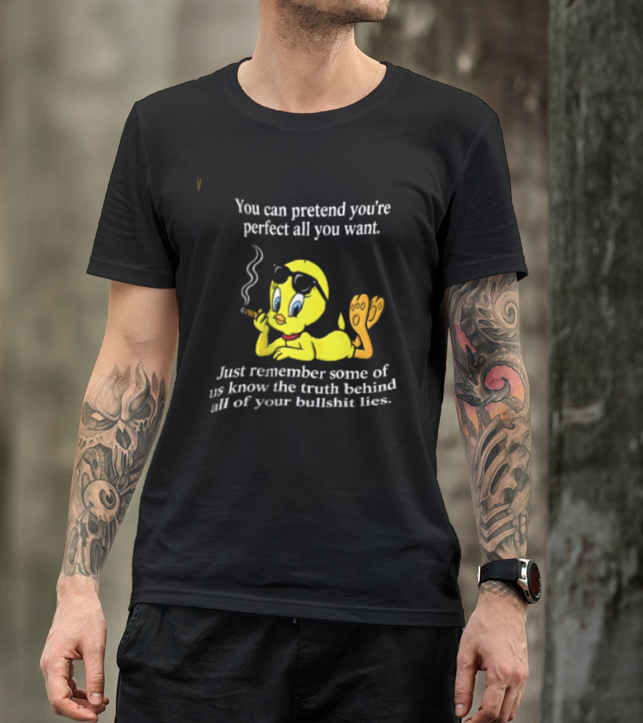 You Can Pretend Youre Perfect All You Want Just Remember Some Of Us Know The Truth Behind All Of Your Bullshit Lies Tweety Bird Smoking T-Shirt