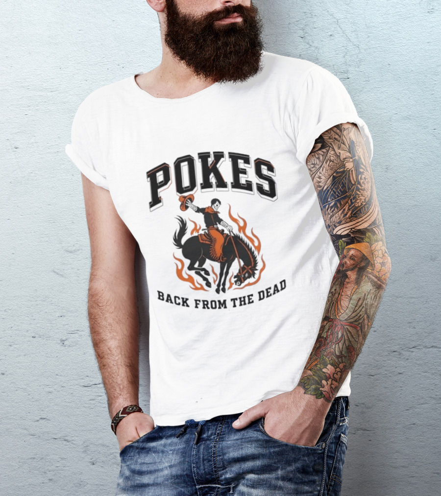 Pokes Back From The Dead Cowboy Riding Flaming Horse T-Shirt
