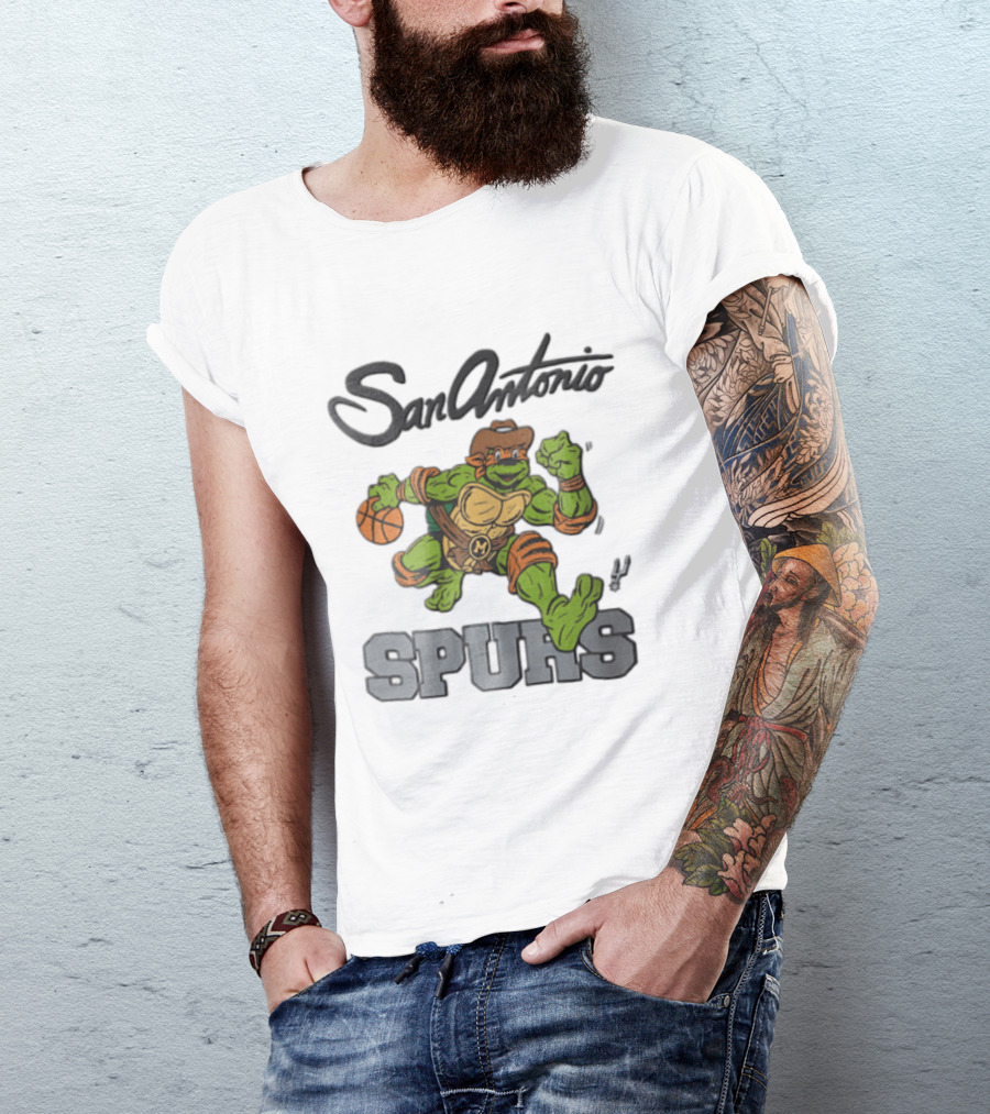 San Antonio Spurs Cartoon Turtle Cowboy Basketball T-Shirt