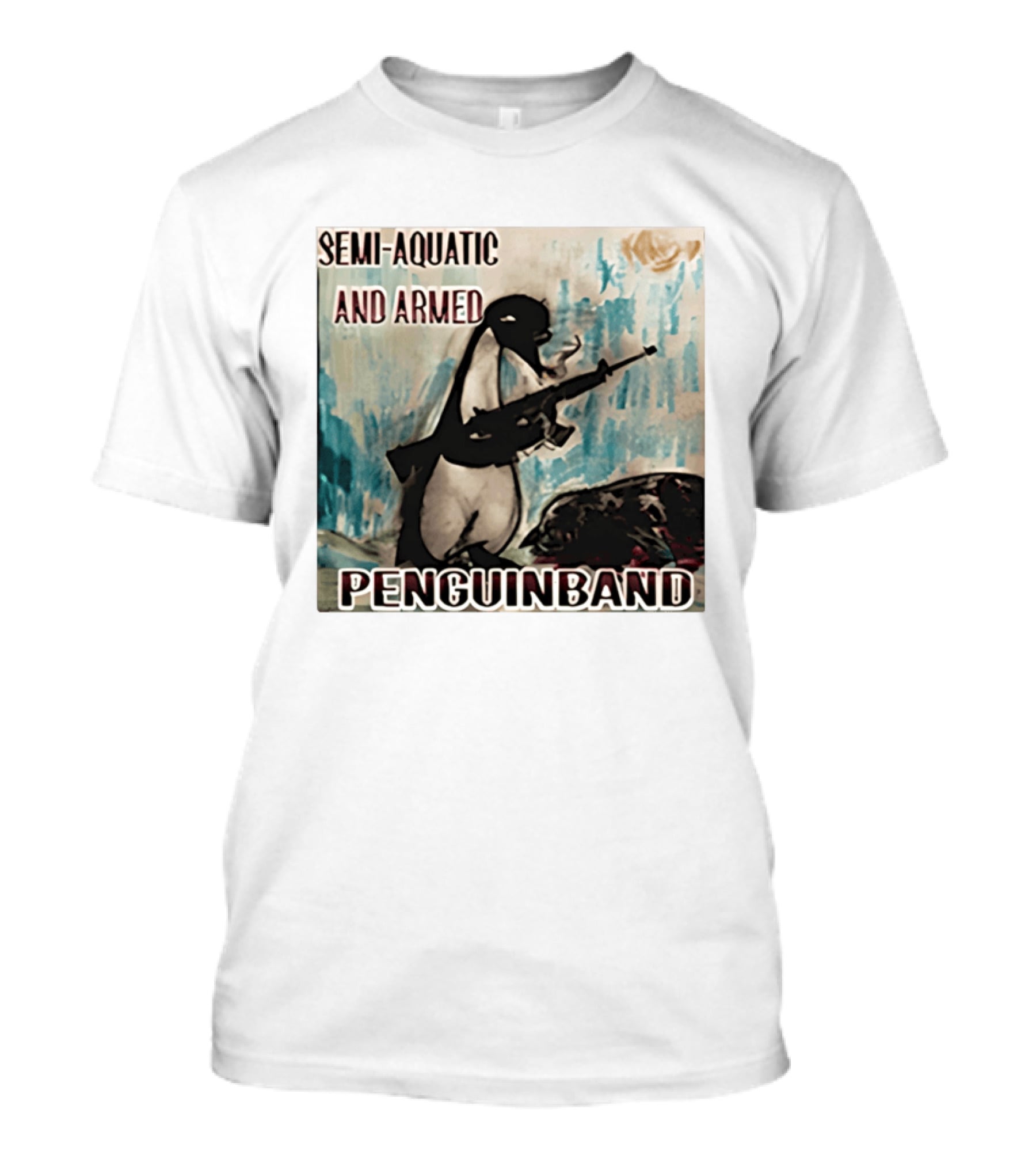 Semi Aquatic And Armed Penguin Band With Rifle T-Shirt
