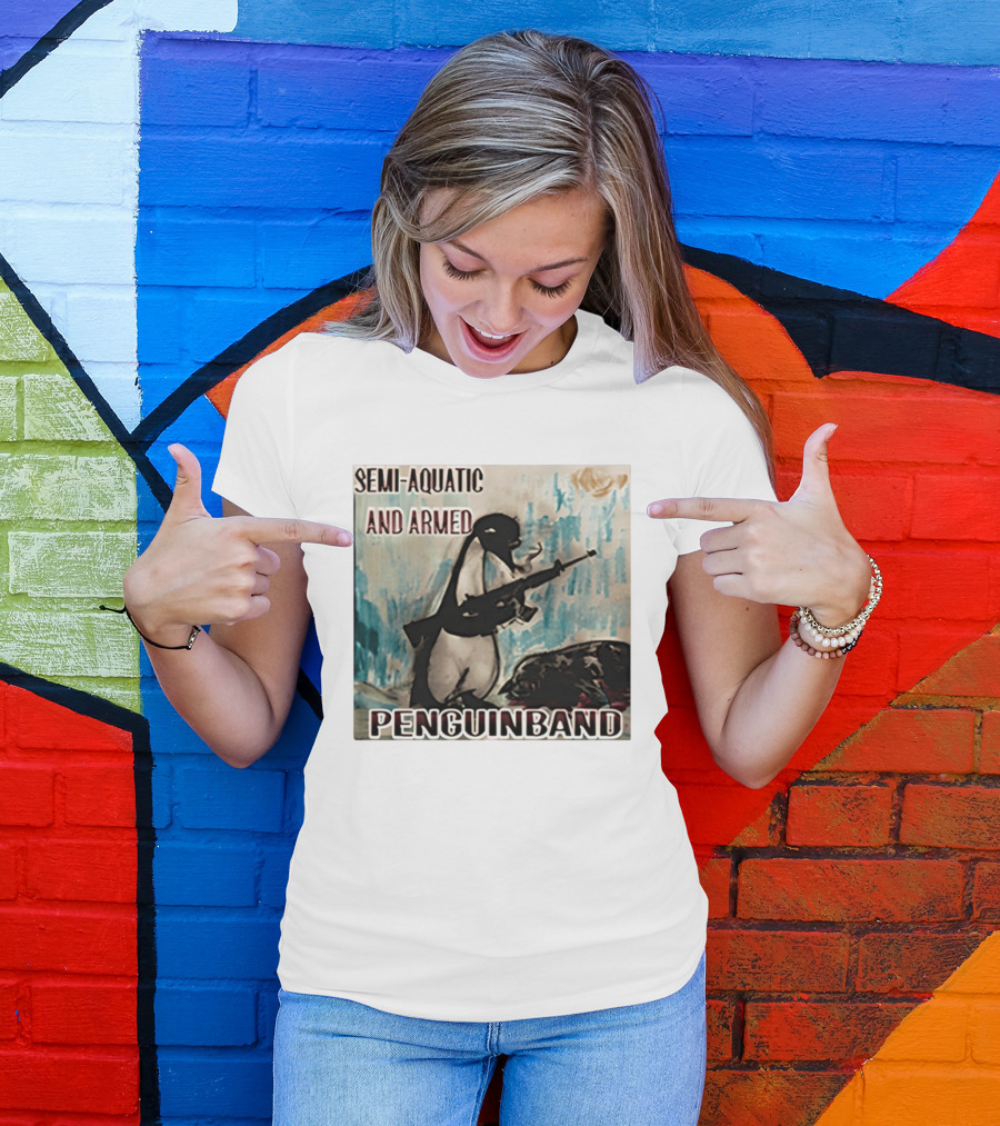Semi Aquatic And Armed Penguin Band With Rifle T-Shirt