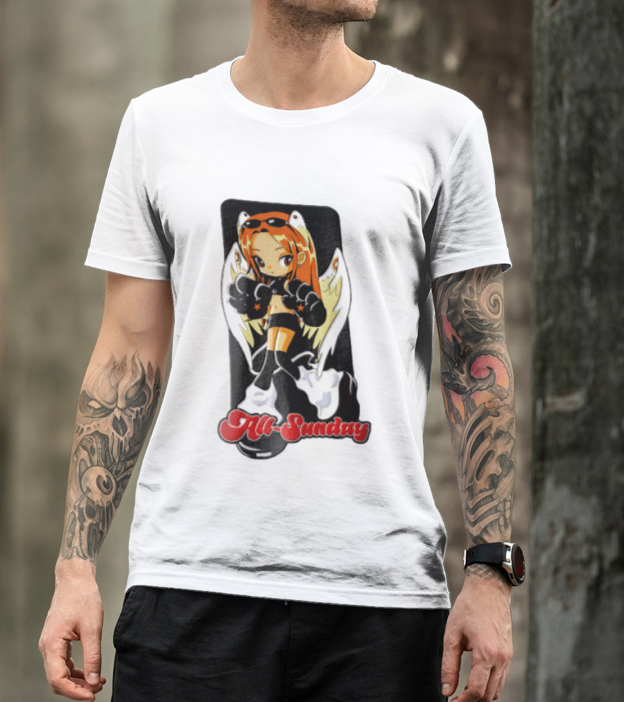 All Sunday Anime Girl With Angel Wings Paw Gloves And Platform Boots T-Shirt