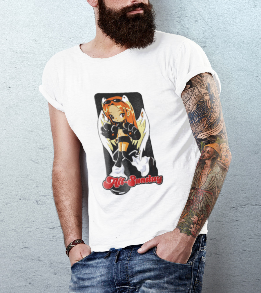 All Sunday Anime Girl With Angel Wings Paw Gloves And Platform Boots T-Shirt