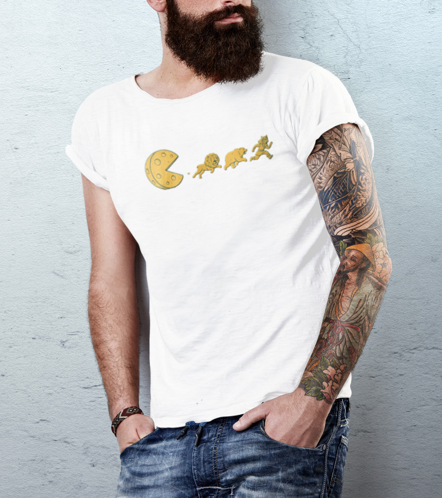 Cartoon Cheese Pacman Chasing Lion Bear Viking T-Shirt