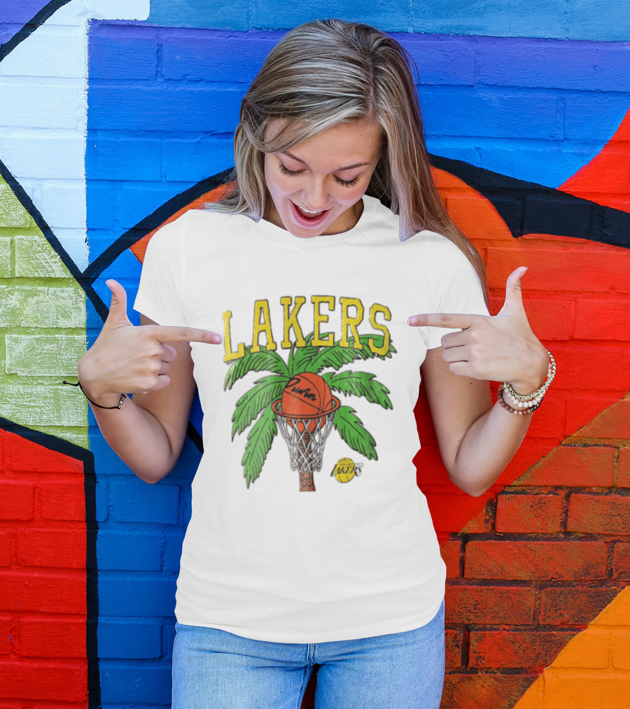 Lakers Palm Tree Basketball Hoop Distressed NBA T-Shirt