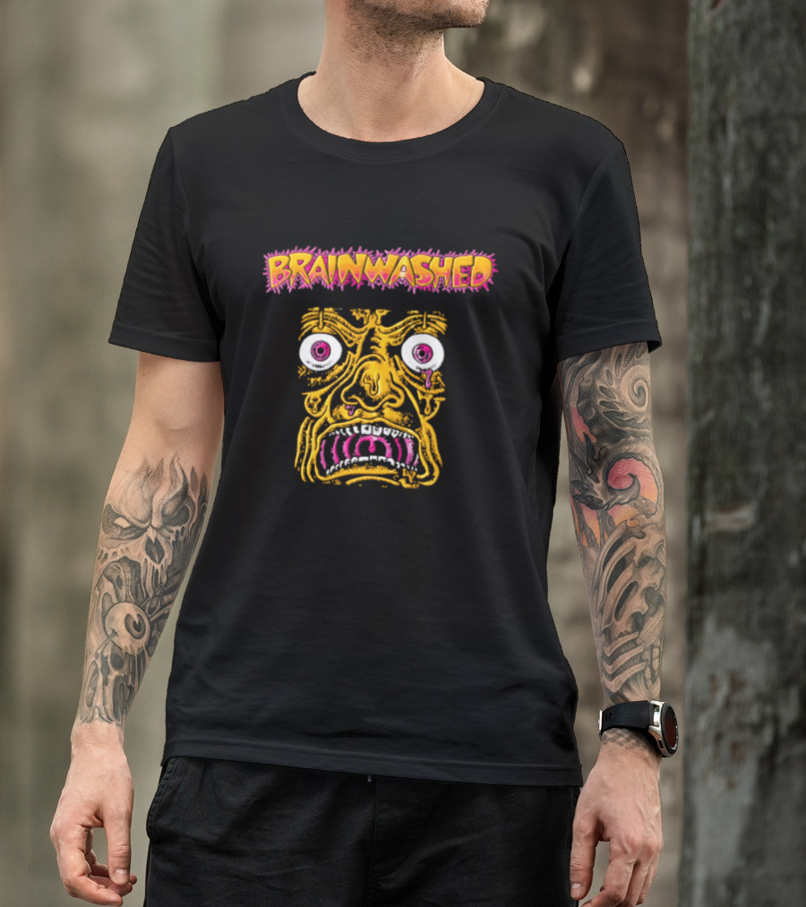 Brainwashed Distorted Melting Face Pink Eyes Vibrant Expression T-Shirt