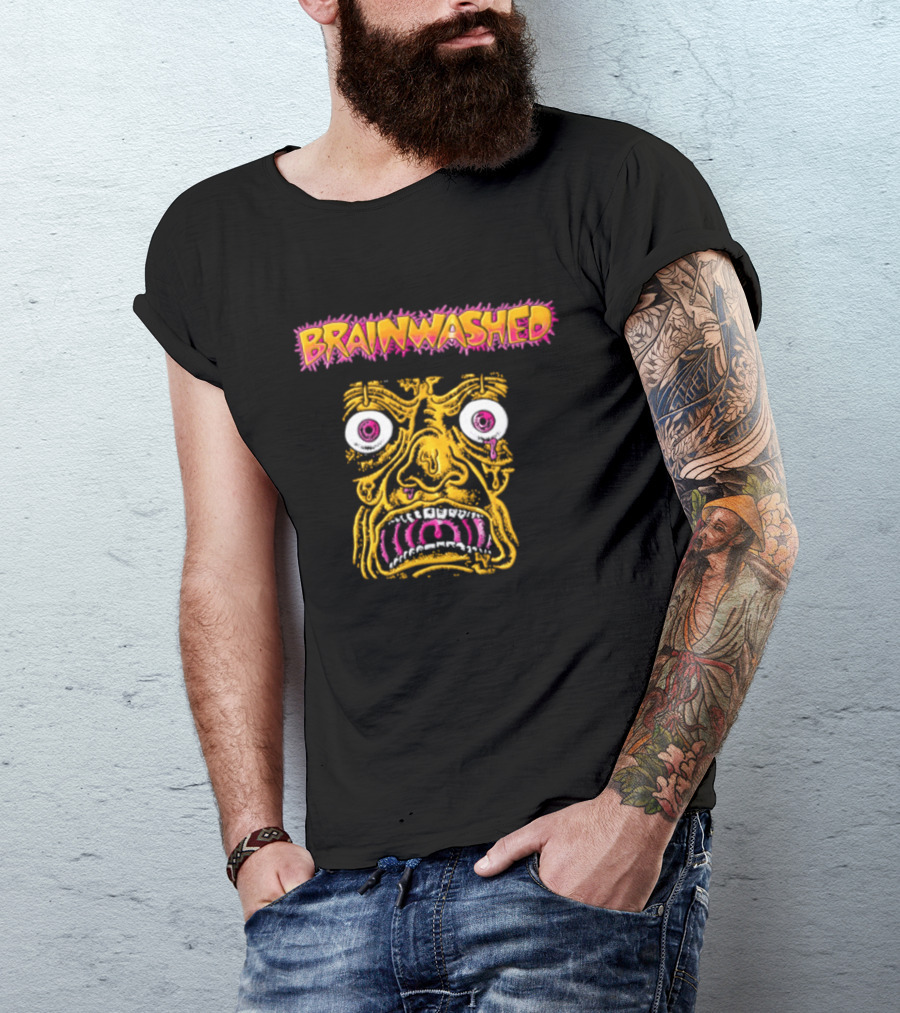 Brainwashed Distorted Melting Face Pink Eyes Vibrant Expression T-Shirt