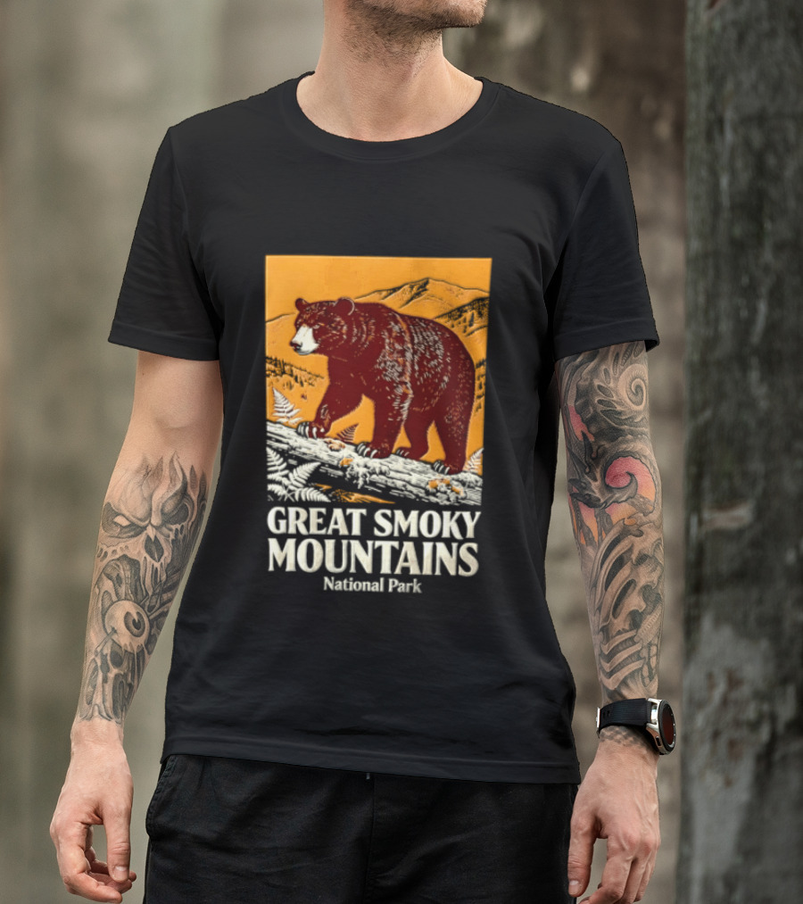 Great Smoky Mountains National Park Black Bear Walking On Log T-Shirt